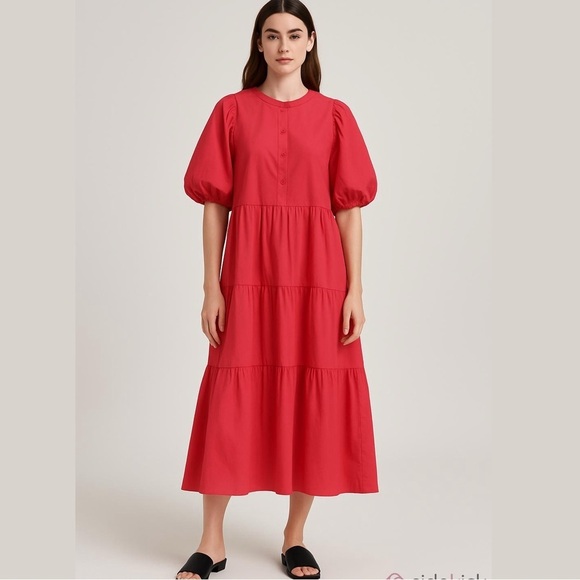 Ann Taylor Dresses & Skirts - Ann Taylor Loose Fit Tiered Voluminous Maxi Cotton Blend Dress Fuchsia Sz XL